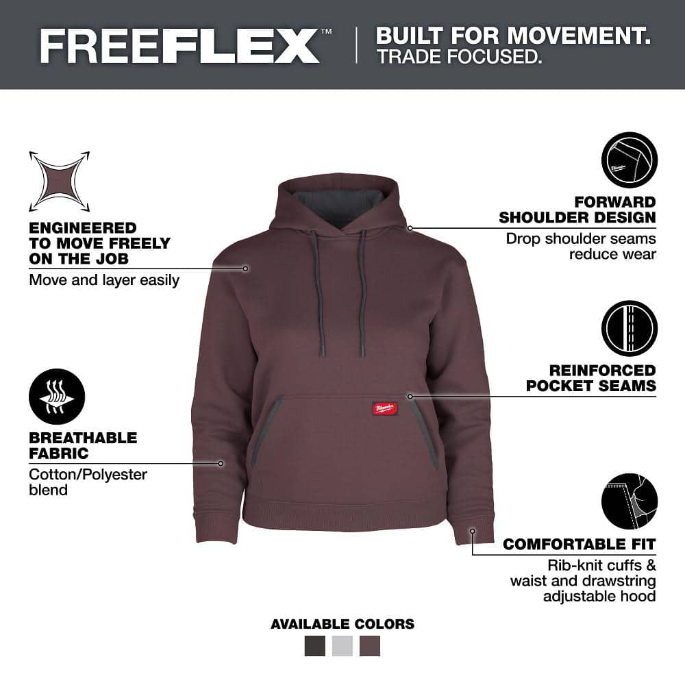 Milwaukee Women’s Large Purple Midweight Cotton/Polyester Pullover Hoodie, FREEFLEX – F251P-L