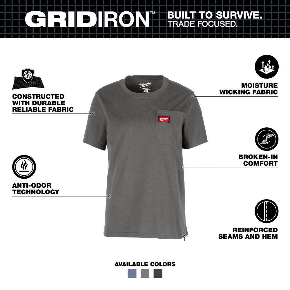 Milwaukee Women’s Large Gray GRIDIRON Short Sleeve Pocket T-Shirt