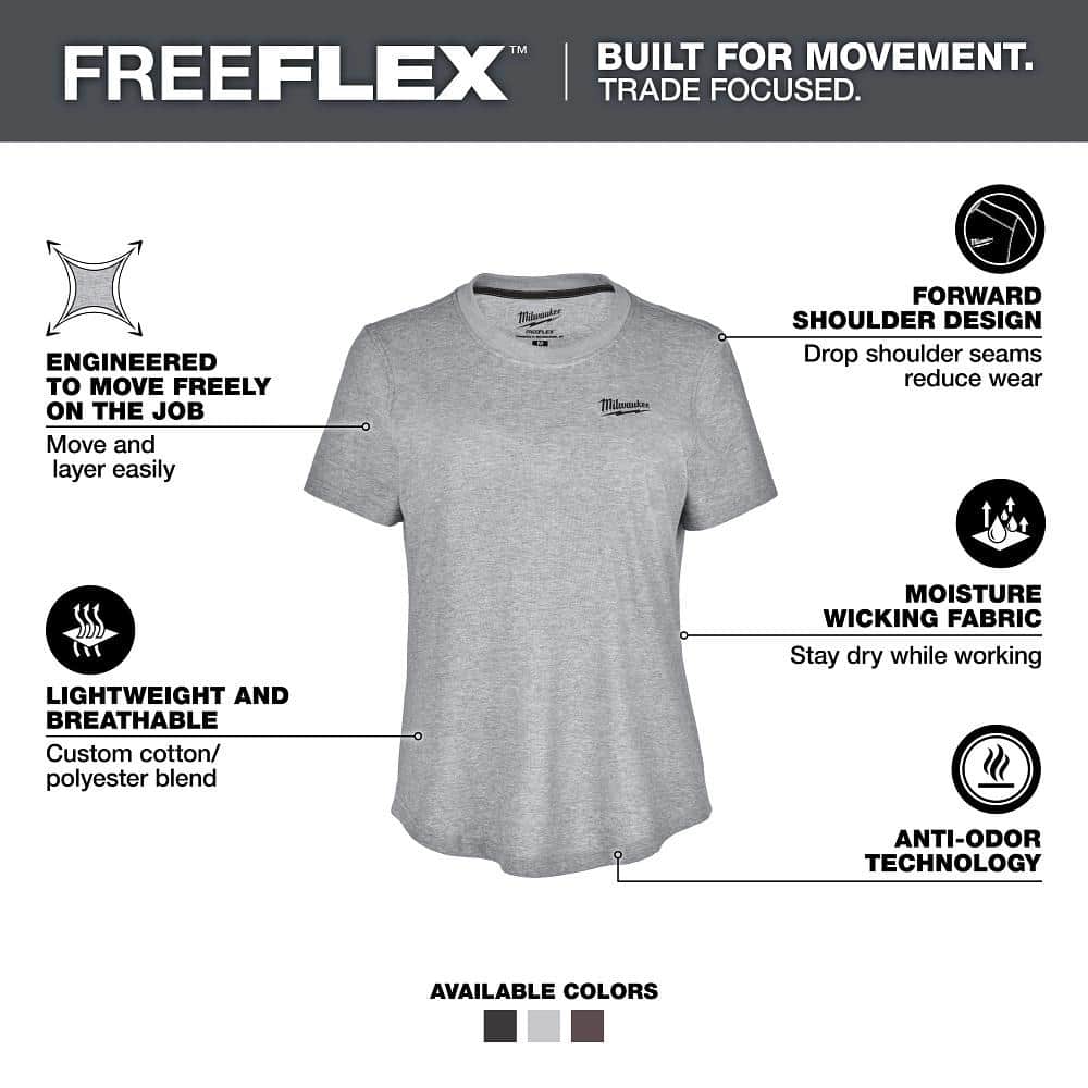 Milwaukee Women’s Large Gray FREEFLEX Short Sleeve Hybrid Work T-Shirt