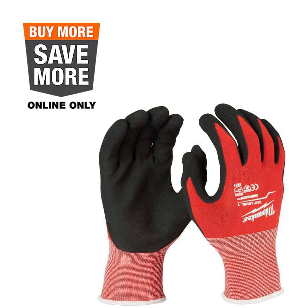 MILWAUKEE Sandy Nitrile Dipped Work Gloves - Medium (Cut Level A1, Red/Black)