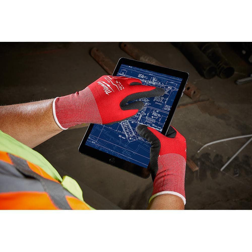MILWAUKEE Sandy Nitrile Dipped Work Gloves - Medium (Cut Level A1, Red/Black)