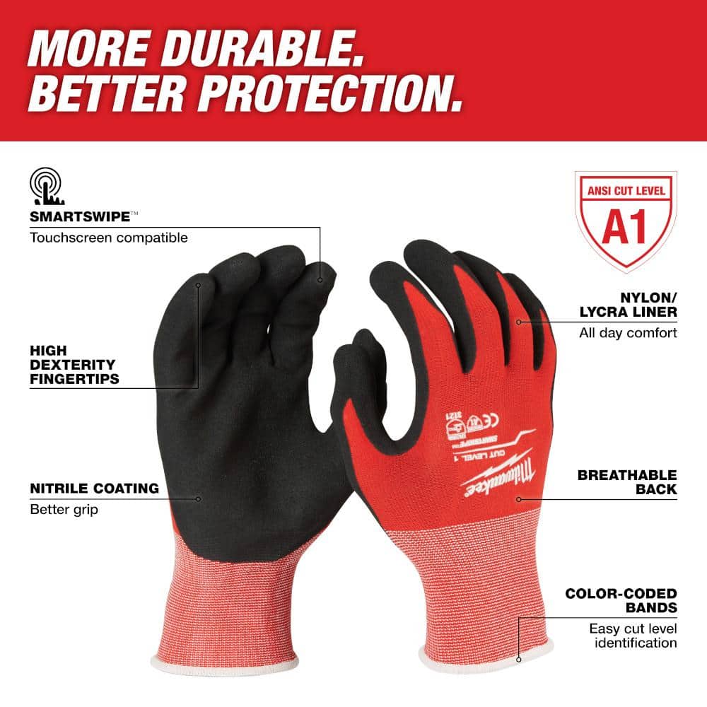 MILWAUKEE Cut Level 1 Sandy Nitrile Dipped Gloves - Large, 12 Pack