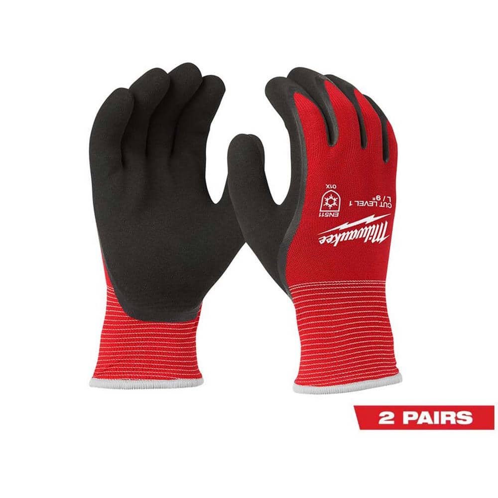 Milwaukee Large Red Latex Level 1 Cut Resistant Insulated Winter Dipped Work Gloves (2-Pack)