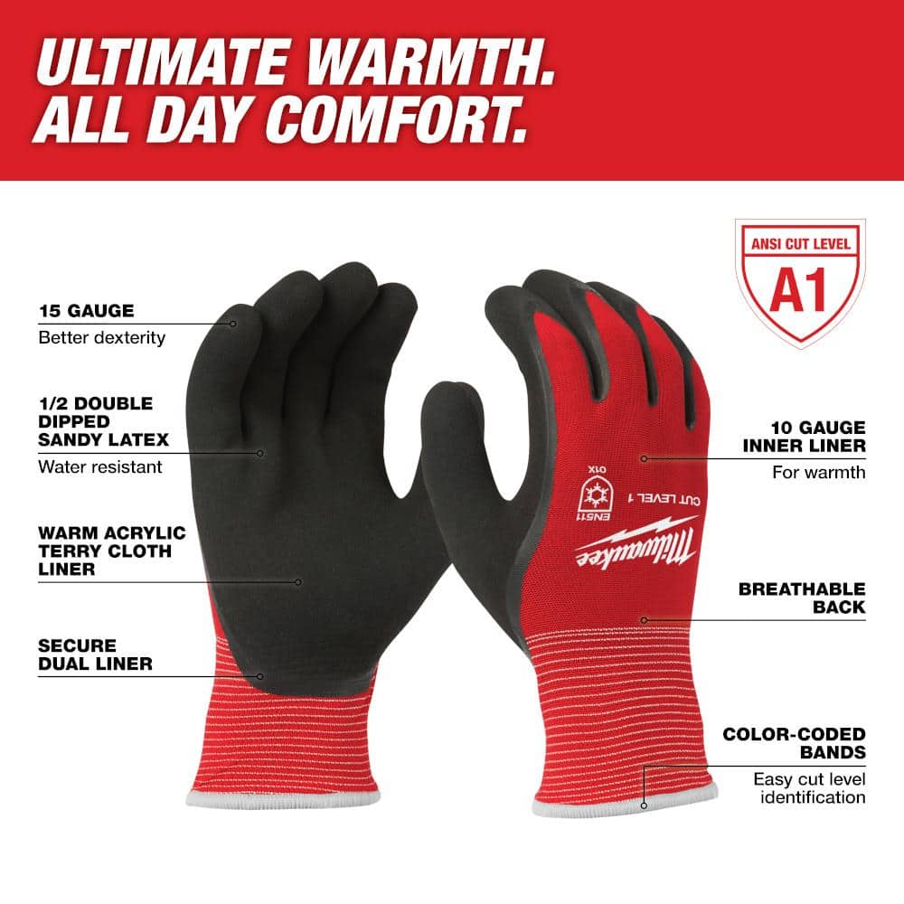 Milwaukee Large Red Latex Level 1 Cut-Resistant Insulated Winter Dipped Work Gloves (12-Pack)