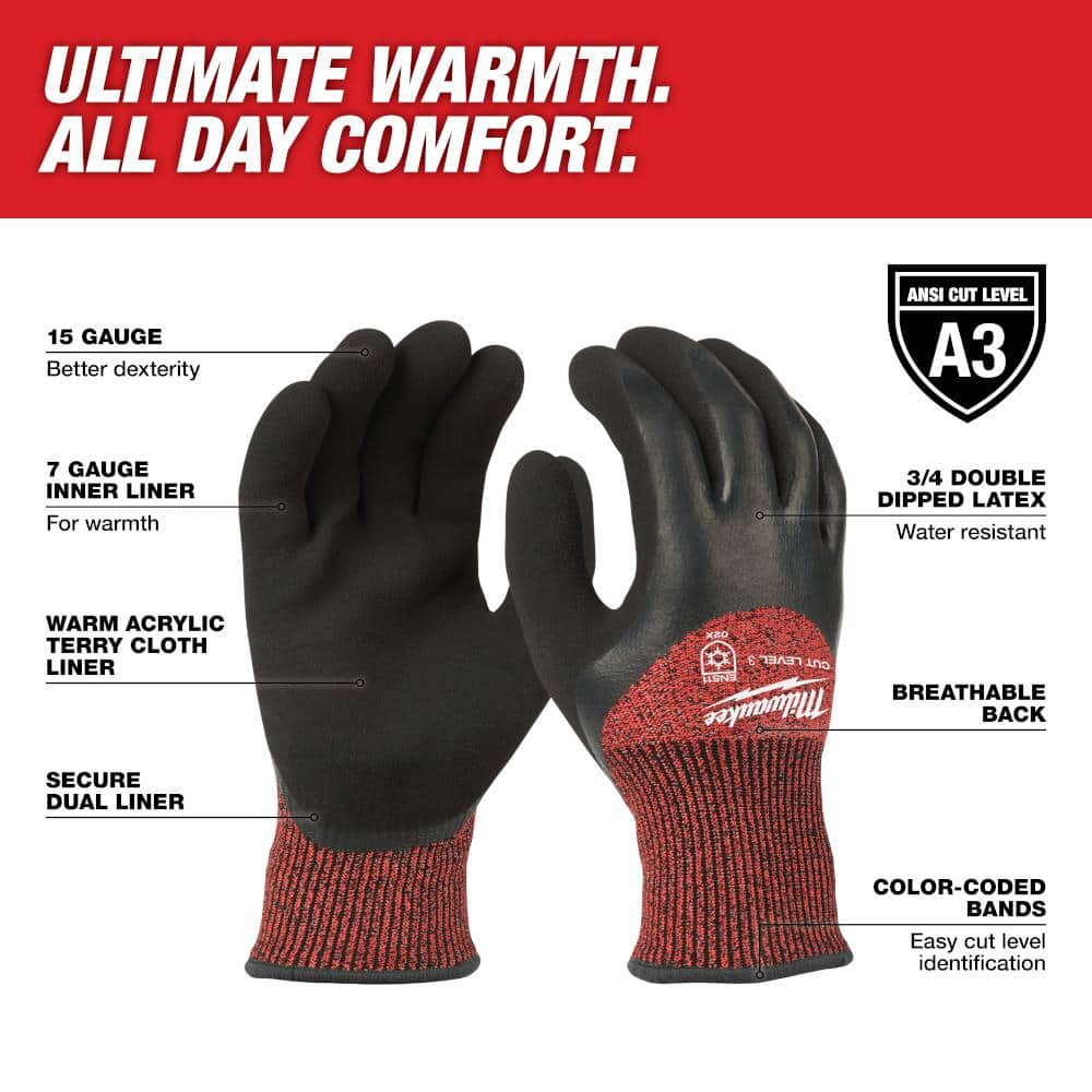 Milwaukee Large Red Latex Level 3 Cut Resistant Insulated Winter Dipped Work Gloves (12-Pack)