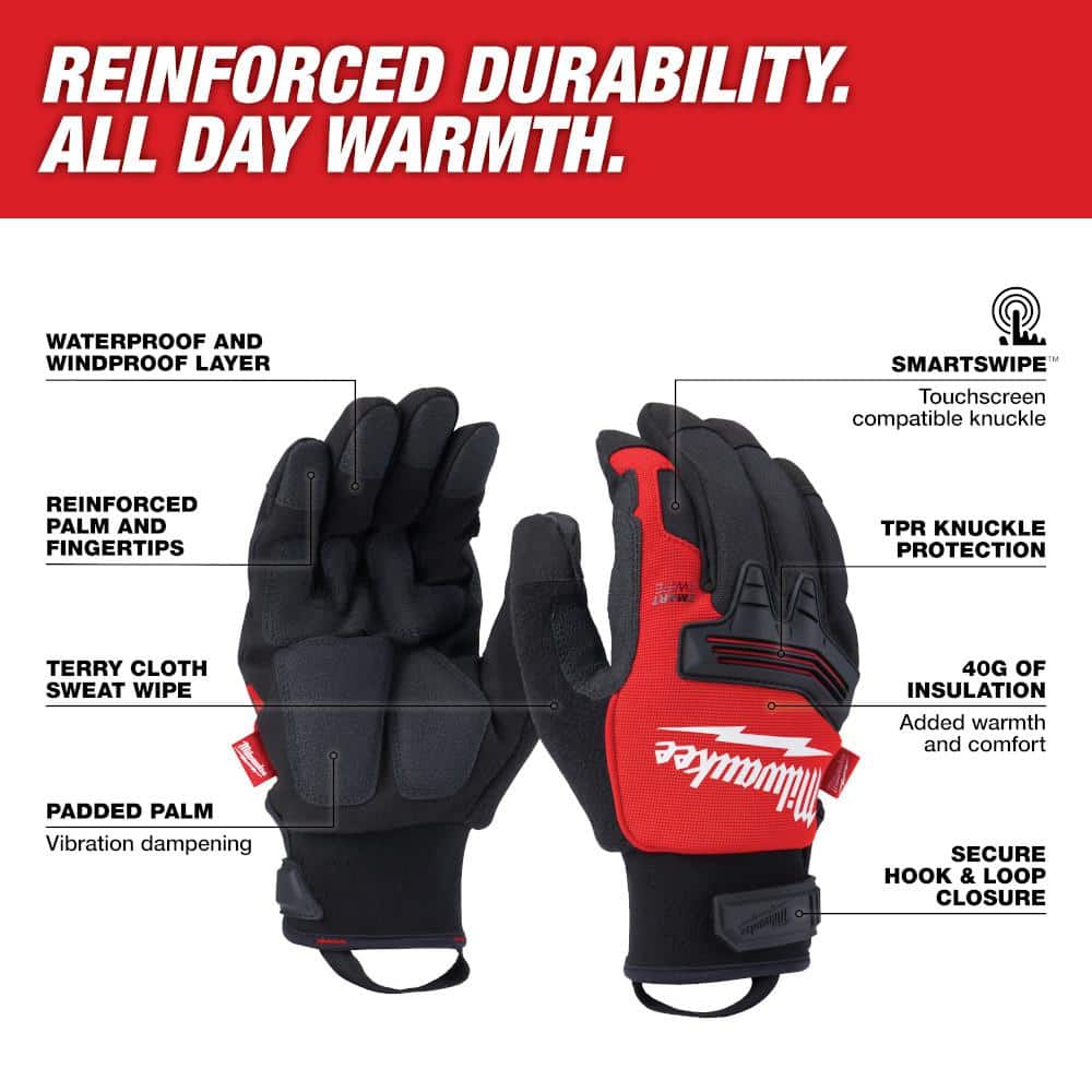 Milwaukee Small Winter Demolition Gloves, Waterproof, 40g Insulation, SMARTSWIPE - Size Small (48-73-0040)