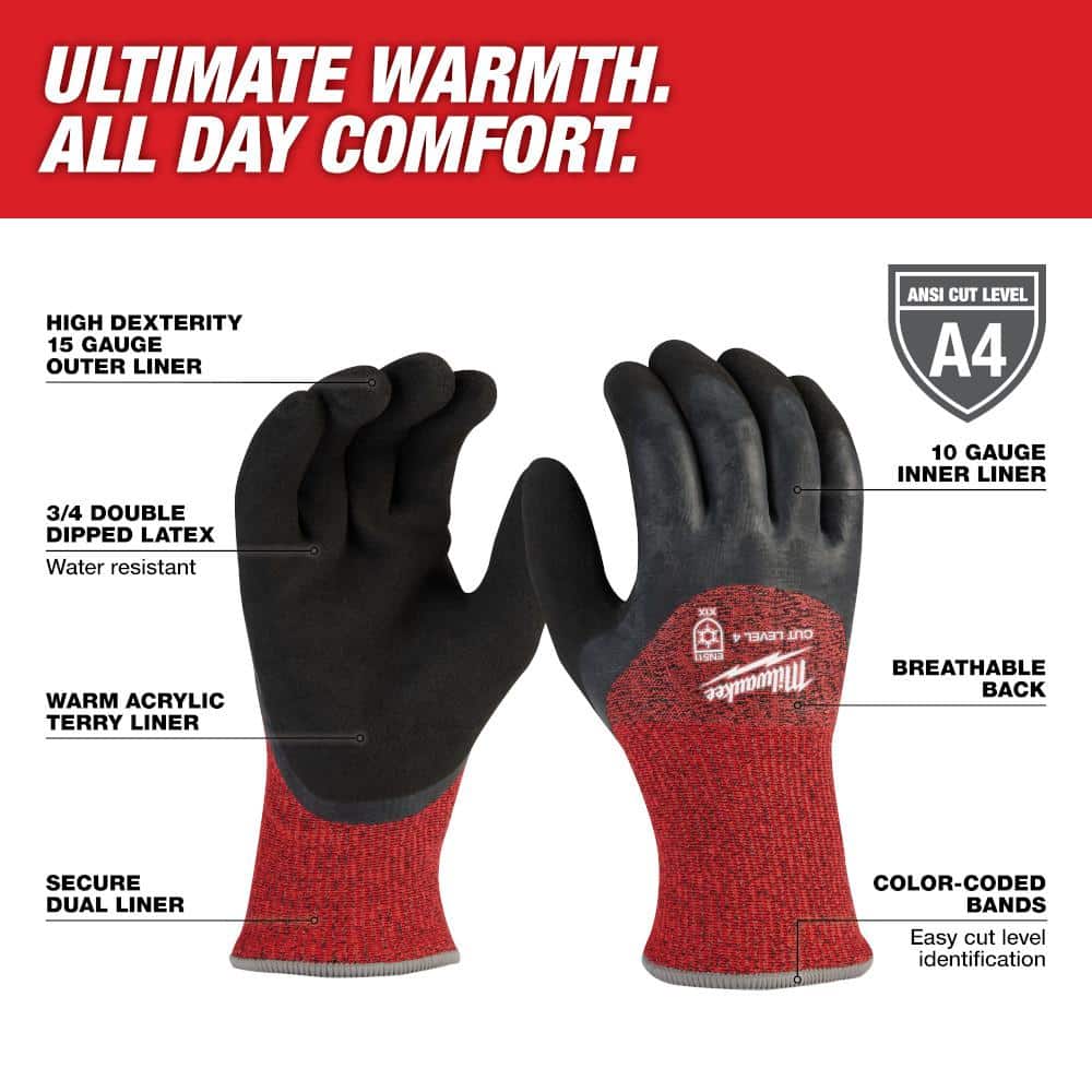 Milwaukee 2X-Large Red Latex Level 4 Cut Resistant Insulated Winter Dipped Work Gloves (2-Pack)