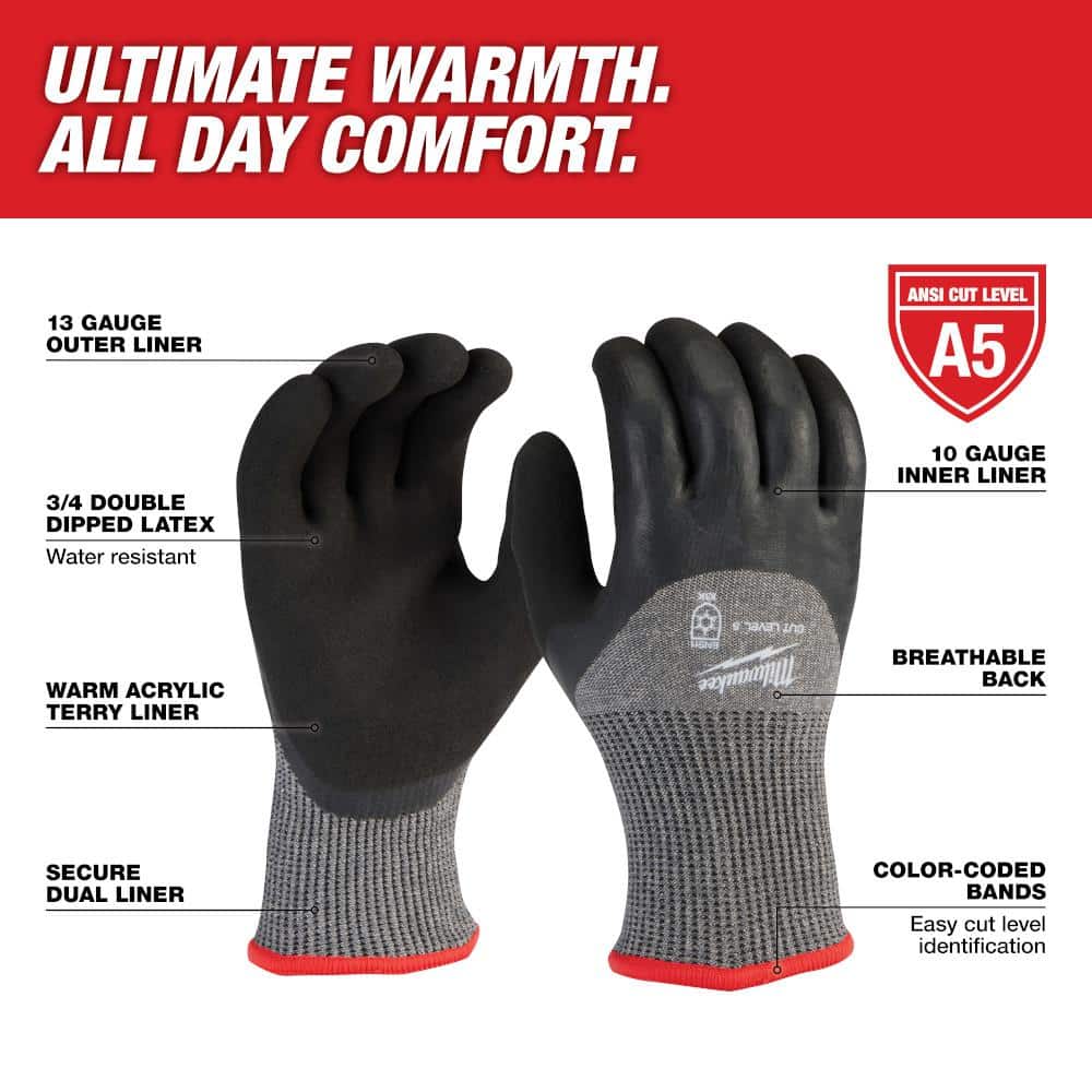 Milwaukee Medium Red Latex Level 5 Cut Resistant Insulated Winter Dipped Work Gloves (12-Pack)