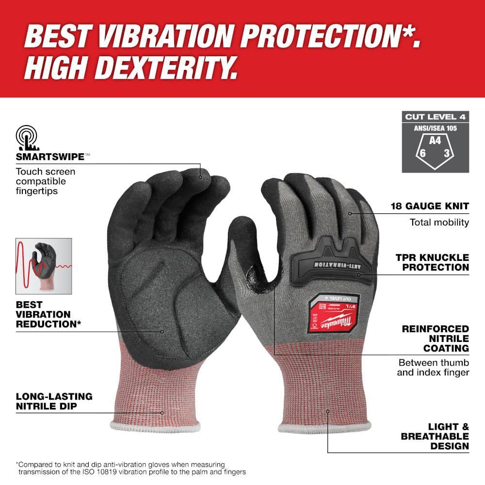 Milwaukee Small Anti-Vibration Cut Level 4 High Dexterity Nitrile Dipped Gloves