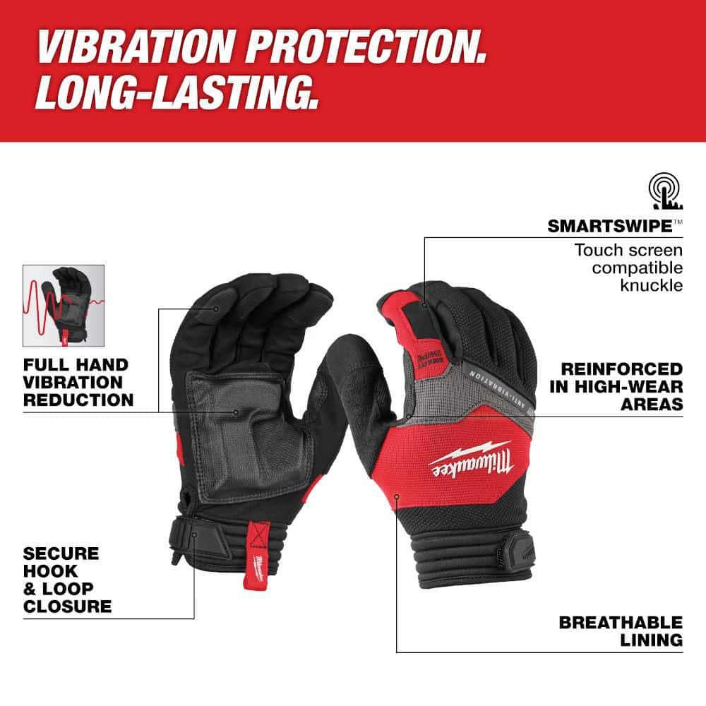 Milwaukee 2X-Large Anti‑Vibration Work Glove, SMARTSWIPE, Synthetic Leather