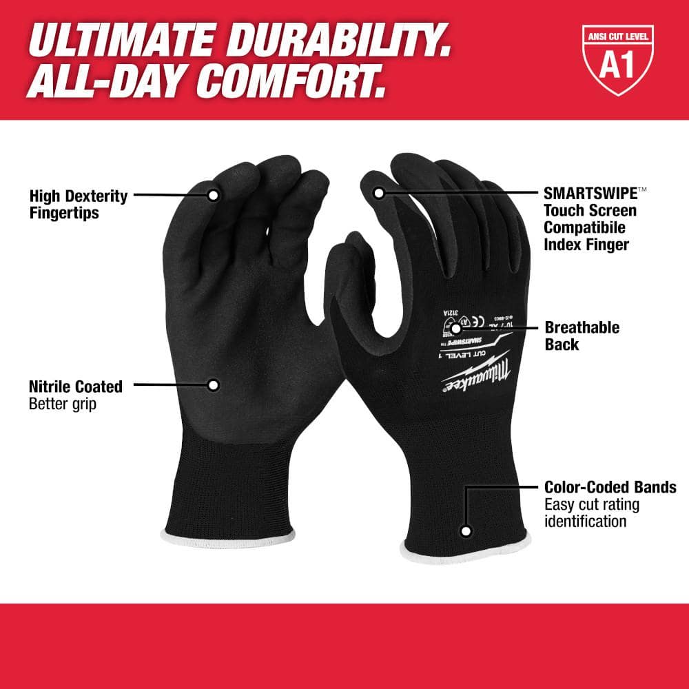 Milwaukee Large Black Nitrile Level 1 Cut Resistant Dipped Work Gloves (3-Pack)