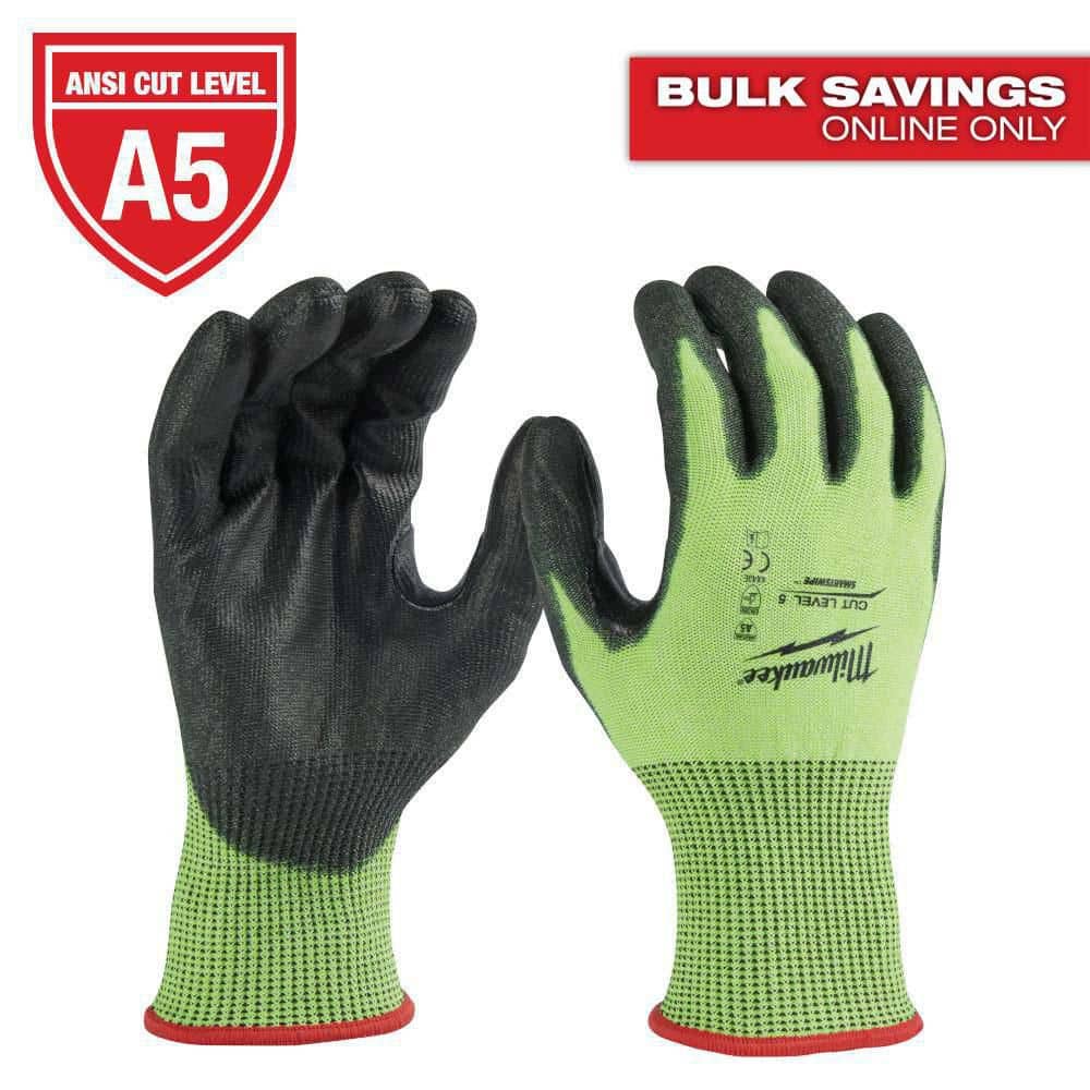 MILWAUKEE Polyurethane Palm-Dipped Work Gloves, Large (L) - Lime/Black