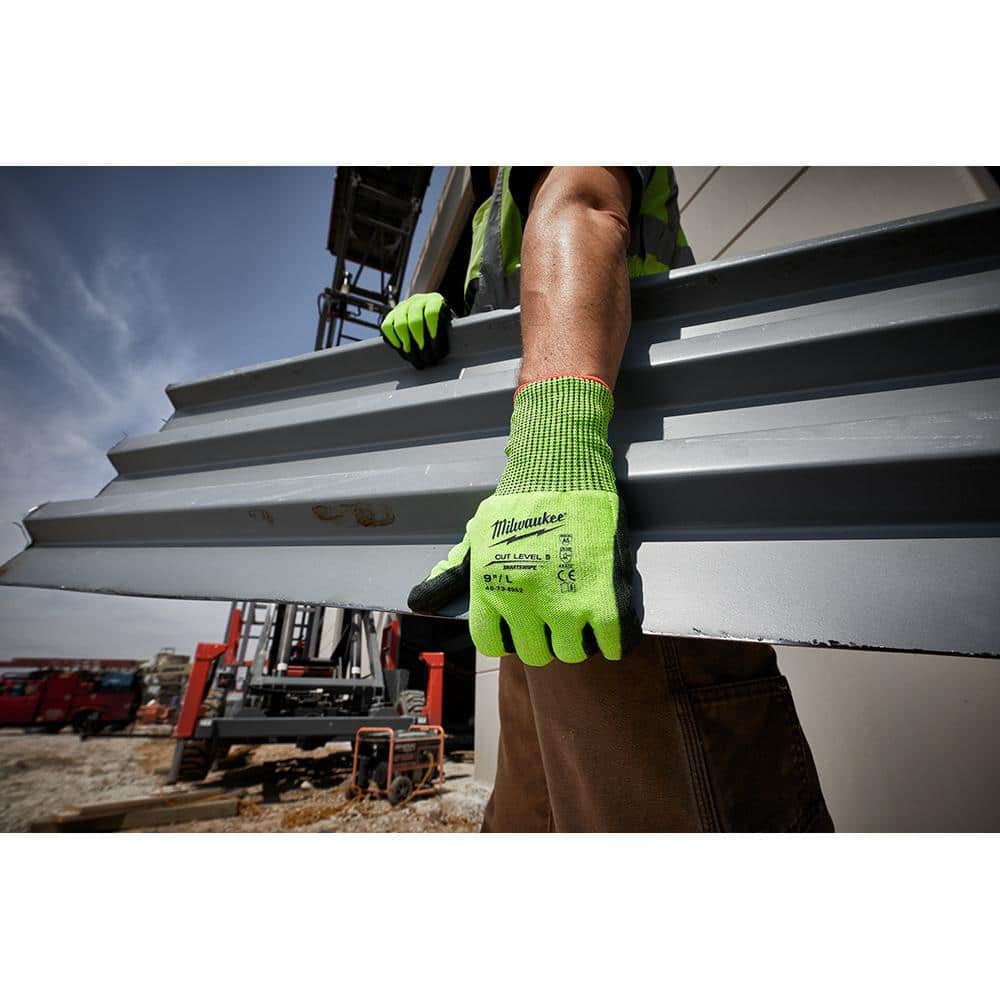 MILWAUKEE 2XL Seamless Knit Work Gloves with Polyurethane Palm Coating, Lime/Black (ANSI Abrasion 3)