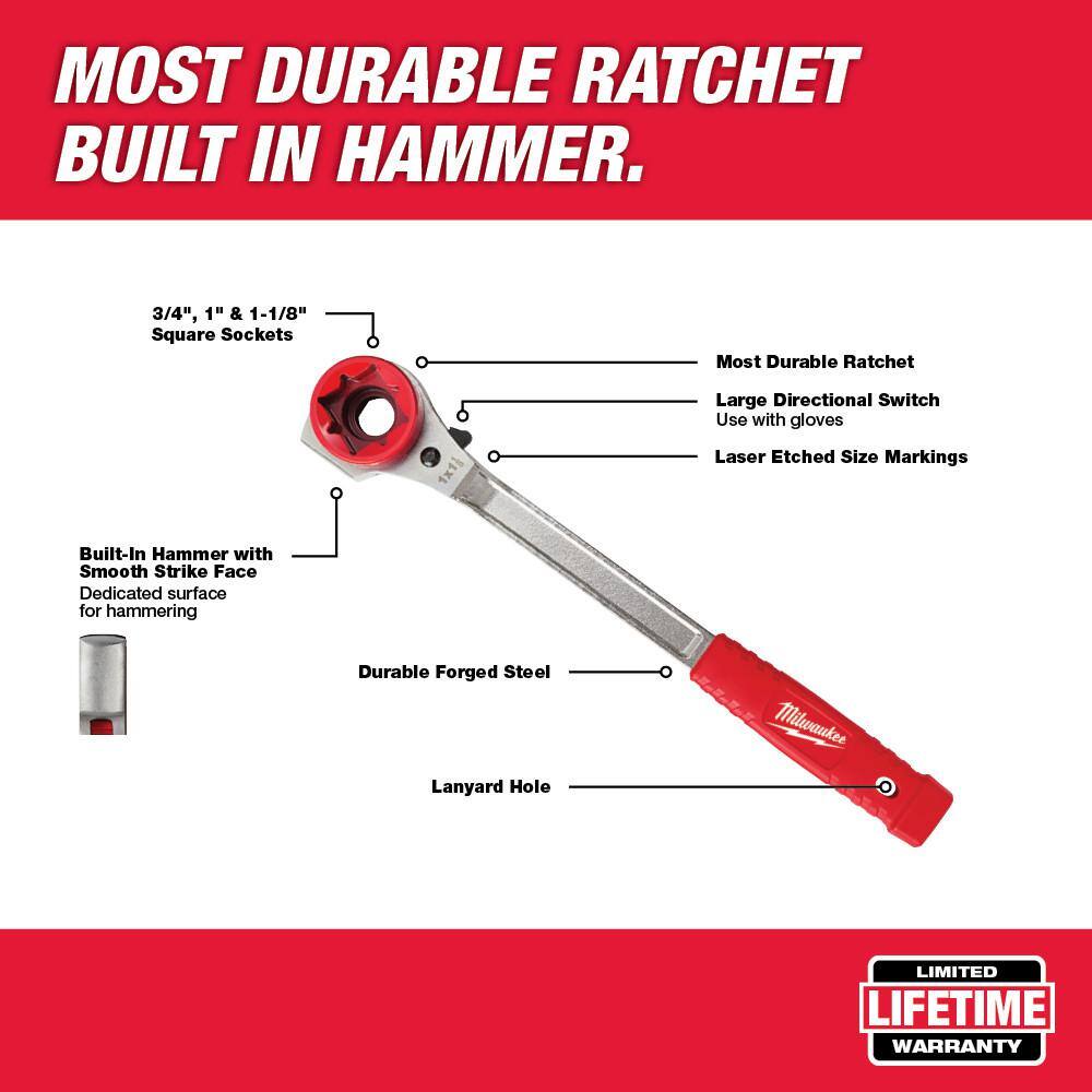 Milwaukee Lineman's High Leverage Ratcheting Wrench with Smooth Face & 2-in-1 Insulated Ratcheting Box Wrench (2-Piece)