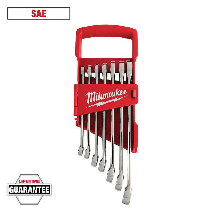 Milwaukee Combination SAE Wrench Mechanics Tool Set (7-Piece) – MAX BITE, I‑Beam Handles