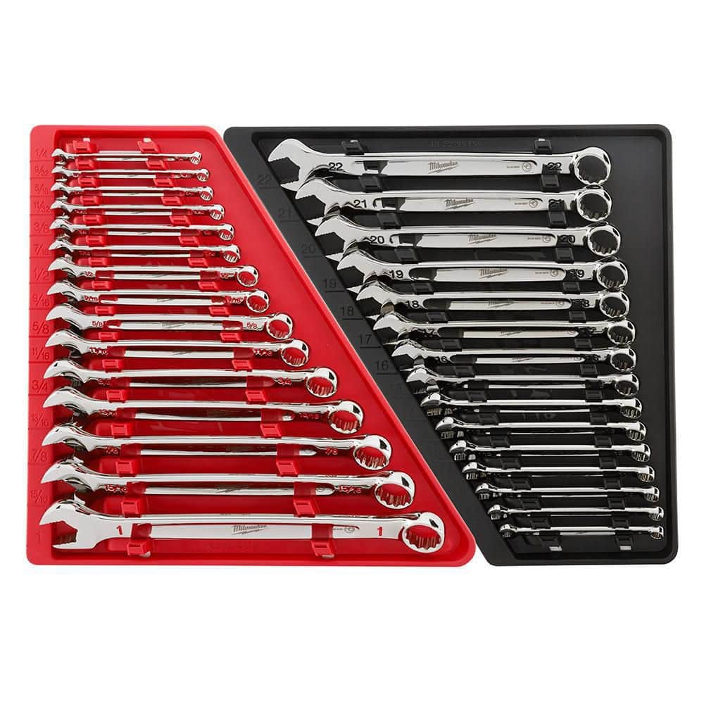 Milwaukee Combination SAE and Metric Wrench Mechanics Tool Set, MAX BITE, 30-Piece (48-22-9415 & 48-22-9515)