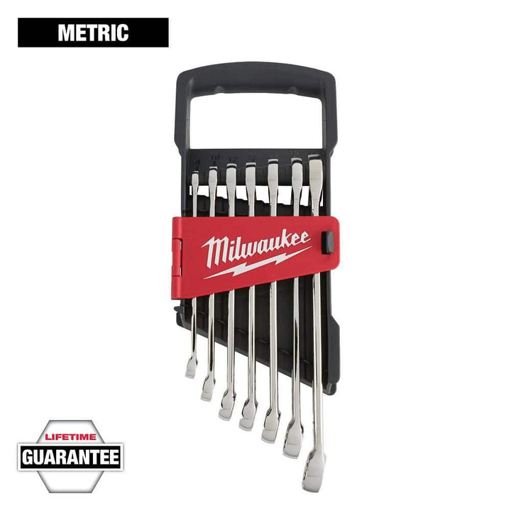 Milwaukee Combination Metric Wrench Mechanics Tool Set, Max Bite Open-End (7-Piece) - 48-22-9507