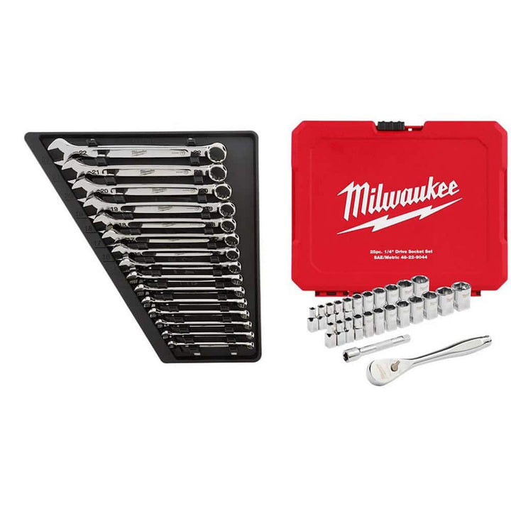 Milwaukee Combination Metric Wrench Set + 1/4 in. Drive SAE/Metric Ratchet & Socket Set (40-Piece)