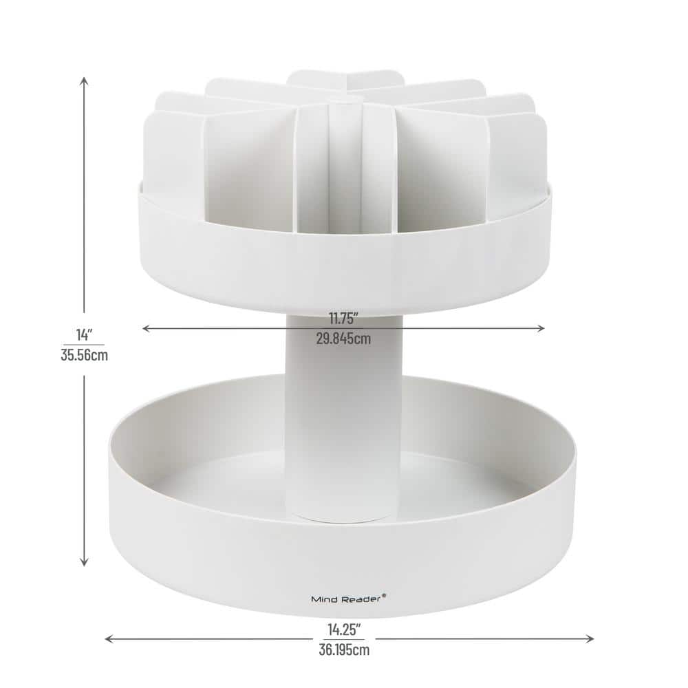 Mind Reader 2-Tier Plastic Snack Carousel Countertop Organizer Lazy Susan 14.25 in. L x 14.25 in. W x 14 in. H, White
