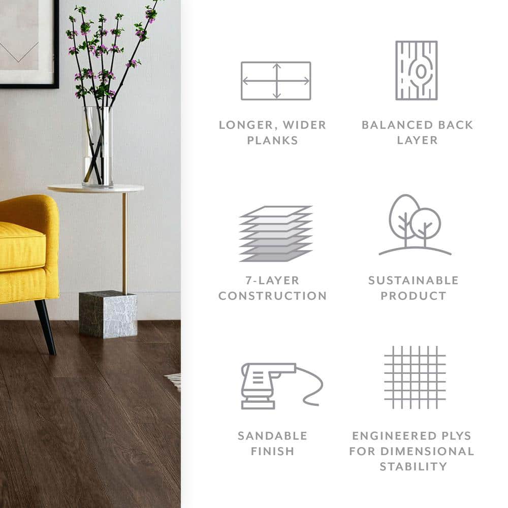ASPEN FLOORING Mink White Oak 9/16 in. T x 8.66 in. W Tongue and Groove Wire Brushed Engineered Hardwood Flooring (31.25 sqft/case)