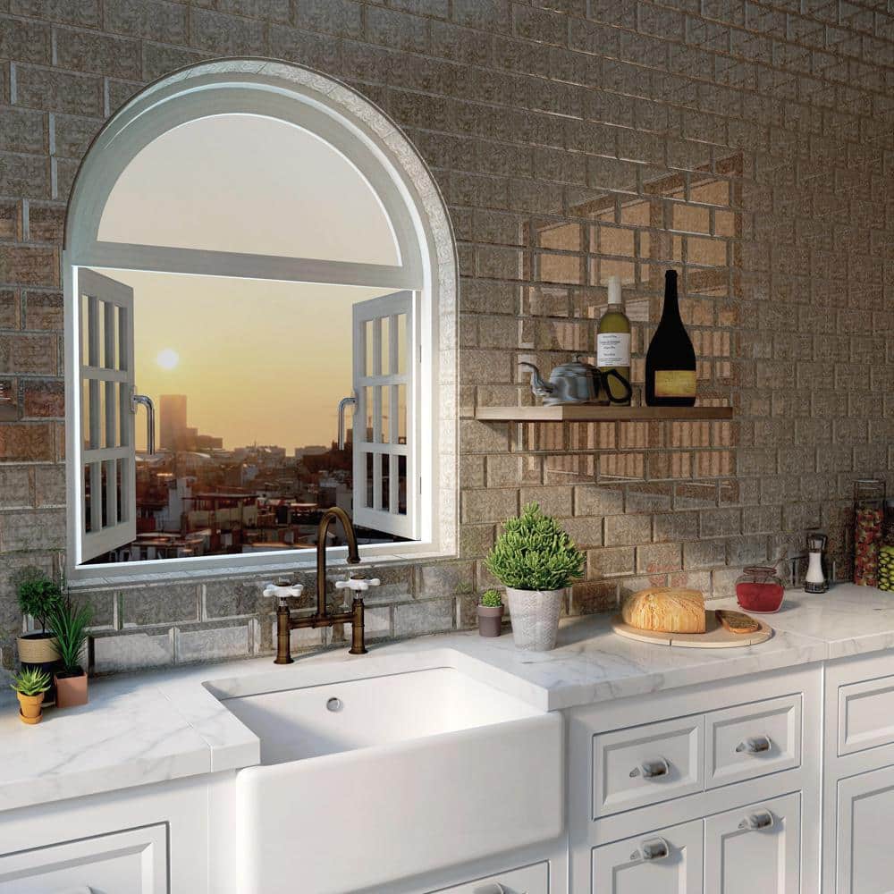 Merola Tile Lustre Beveled Antique Mirror 3 in. x 6 in. Glass Subway Wall Tile (10.95 sq. ft. / Case)