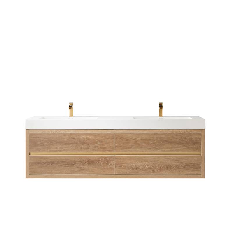 Miseno Palencia 72" Wall Mounted Double Basin Vanity Set with Cabinet and Stone Composite Top – North American Oak