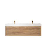 Miseno Palencia 72" Wall Mounted Double Basin Vanity Set with Cabinet and Stone Composite Top – North American Oak