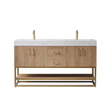 Miseno Alistair 60" Free Standing Double Basin Vanity Set – Cabinet + Stone Top with USB Port & Electrical Outlet (North American Oak)