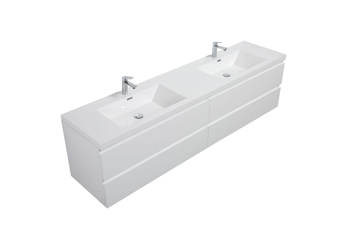 Miseno Aurora 84" Wall-Mounted Double Basin Vanity Set with 4-Drawer Cabinet and Acrylic Top (Sonoma Oak)