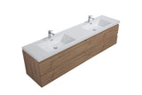 Miseno Aurora 84" Wall-Mounted Double Basin Vanity Set with 4-Drawer Cabinet and Acrylic Top (Sonoma Oak)