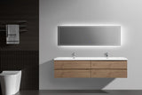 Miseno Aurora 84" Wall-Mounted Double Basin Vanity Set with 4-Drawer Cabinet and Acrylic Top (Sonoma Oak)