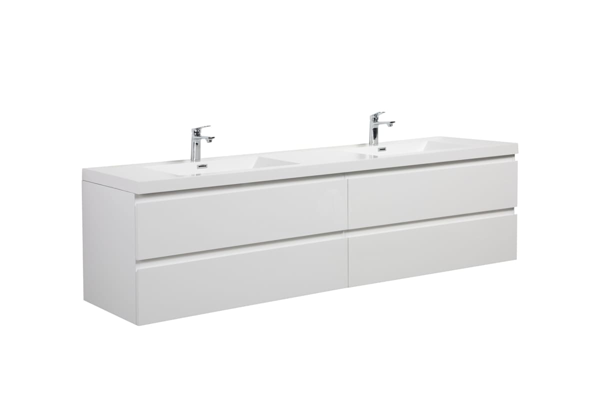 Miseno Aurora 84" Wall-Mounted Double Basin Vanity Set with 4-Drawer Cabinet and Acrylic Top (Sonoma Oak)