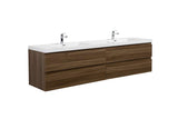Miseno Aurora 84" Wall-Mounted Double Basin Vanity Set with 4-Drawer Cabinet and Acrylic Top (Sonoma Oak)