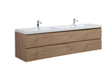 Miseno Aurora 84" Wall-Mounted Double Basin Vanity Set with 4-Drawer Cabinet and Acrylic Top (Sonoma Oak)
