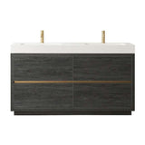 Miseno Huesca 60" Free Standing Double Basin Vanity Set with Cabinet and Composite Stone Top – North American Black Oak, No Mirror