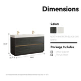 Miseno Huesca 60" Free Standing Double Basin Vanity Set with Cabinet and Composite Stone Top – North American Black Oak, No Mirror