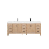 Miseno León 84-in Free-Standing Double Vanity Set with Cabinet, Stone Composite Top & Undermount Ceramic Sinks - Fir Wood Brown/Lightning White