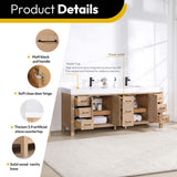 Miseno León 84-in Free-Standing Double Vanity Set with Cabinet, Stone Composite Top & Undermount Ceramic Sinks - Fir Wood Brown/Lightning White