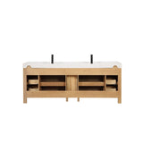 Miseno León 84-in Free-Standing Double Vanity Set with Cabinet, Stone Composite Top & Undermount Ceramic Sinks - Fir Wood Brown/Lightning White