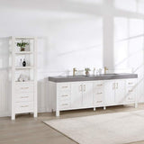 Miseno León 84-in Free-Standing Double Vanity Set with Cabinet, Stone Composite Top & Undermount Ceramic Sinks - Fir Wood Brown/Lightning White
