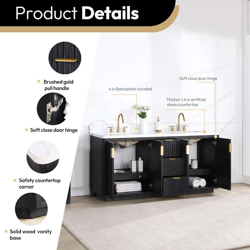 Miseno Cádiz 72" Free Standing Double Basin Vanity Set with Cabinet and Stone Composite Top, 8" Widespread, Soft-Close, Backsplash Included