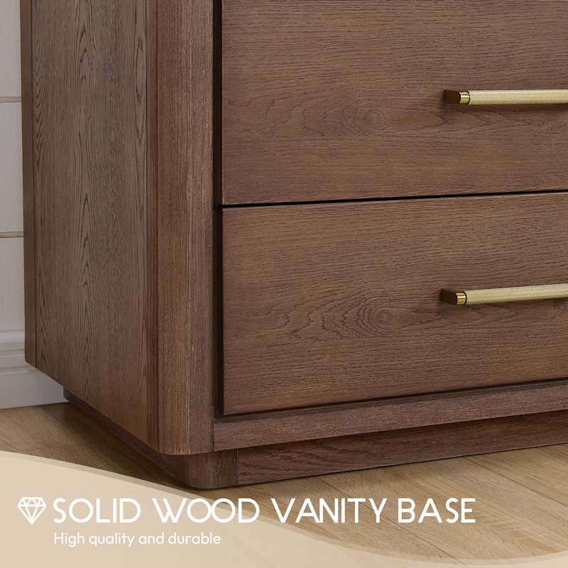 Miseno Porto 72" Free-Standing Double Basin Vanity Set with Cabinet and Quartz Top (Aged Natural Oak / Fish Maw White)