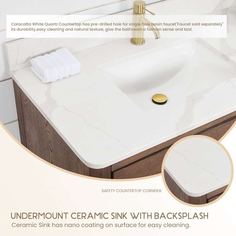 Miseno Porto 72" Free-Standing Double Basin Vanity Set with Cabinet and Quartz Top (Aged Natural Oak / Fish Maw White)