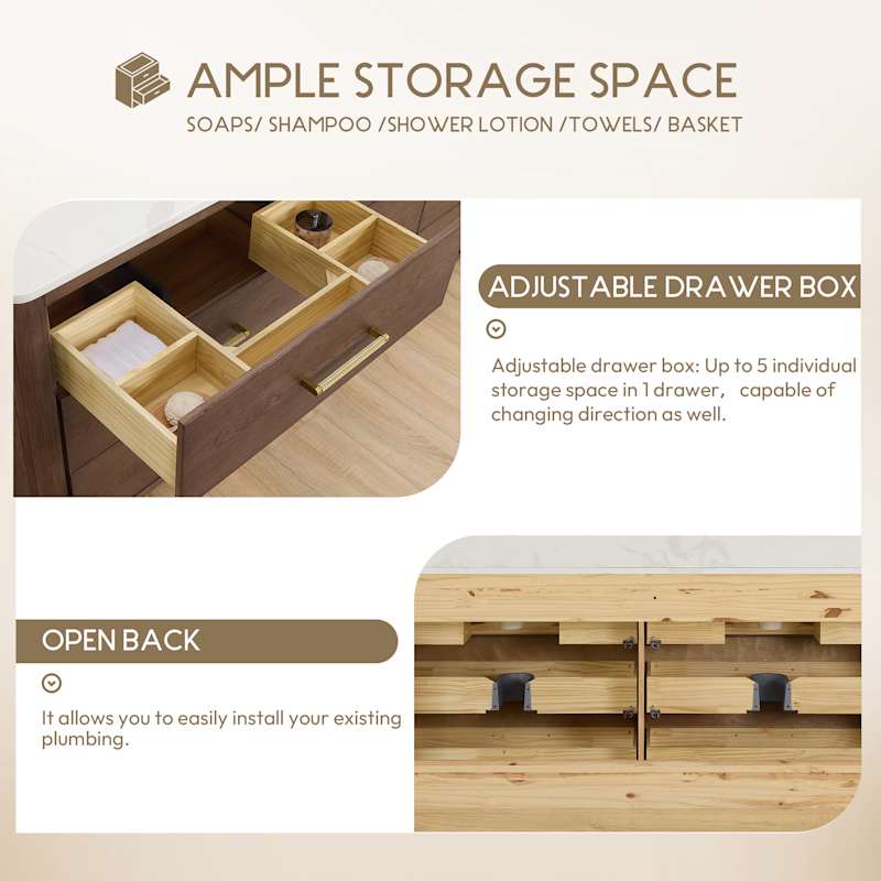 Miseno Porto 72" Free-Standing Double Basin Vanity Set with Cabinet and Quartz Top (Aged Natural Oak / Fish Maw White)