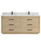 Miseno Porto 72" Free-Standing Double Basin Vanity Set with Cabinet and Quartz Top (Aged Natural Oak / Fish Maw White)