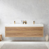 Miseno Palencia 72" Wall Mounted Double Basin Vanity Set with Cabinet and Stone Composite Top – North American Oak