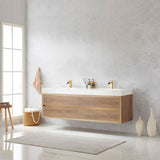 Miseno Palencia 72" Wall Mounted Double Basin Vanity Set with Cabinet and Stone Composite Top – North American Oak