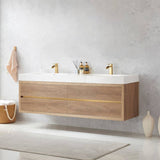 Miseno Palencia 72" Wall Mounted Double Basin Vanity Set with Cabinet and Stone Composite Top – North American Oak