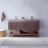 Miseno Alistair 60" Free Standing Double Basin Vanity Set – Cabinet + Stone Top with USB Port & Electrical Outlet (North American Oak)