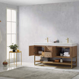 Miseno Alistair 60" Free Standing Double Basin Vanity Set – Cabinet + Stone Top with USB Port & Electrical Outlet (North American Oak)